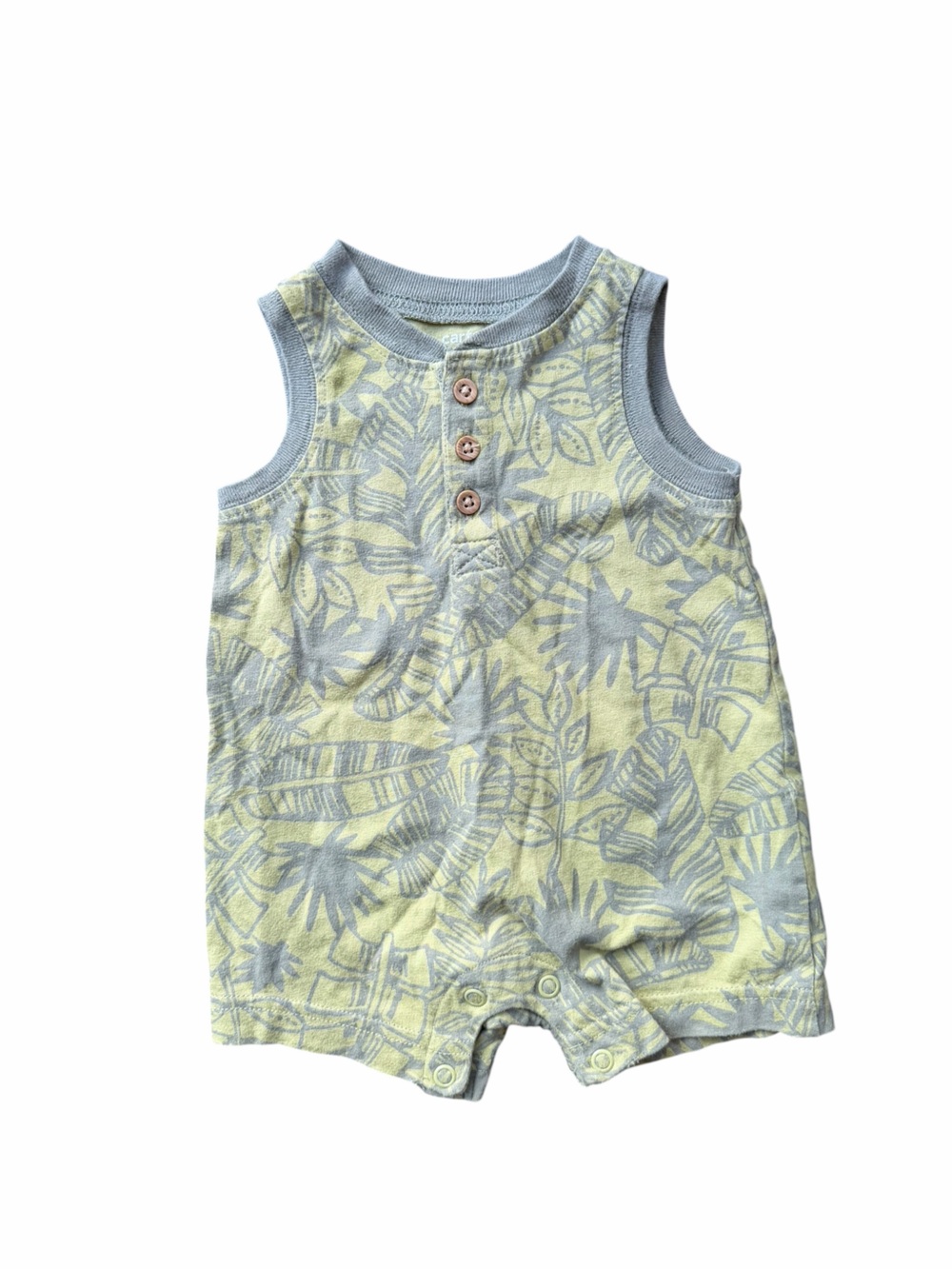 Carters Leaf Print Baby Romper with Button Detail